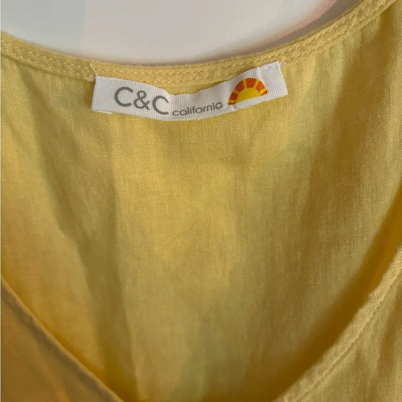C&C California Linen Blend Mini Dress Yellow Size Medium - Picture 3 of 6